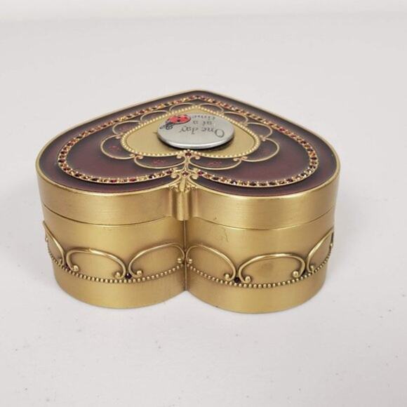 Things Remembered Heart Keepsake Box Gold Velvet Lined Jewelry Valentine Gift - Picture 5 of 12